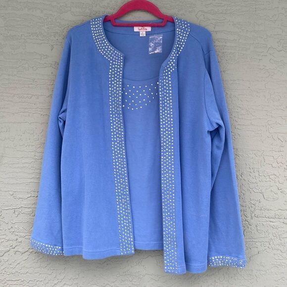 Quacker Factory Jeanne Bice Sparkle  & Shine 2 In 1 Knit Carigan & Cami - Picture 1 of 12